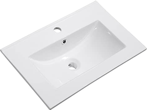 baanio - Lavabo Cerámico Integral para Mueble Baño 60cm | Encimera Lavabo Rectangular con Seno Centrado | Instalación Sobre Encimera, Blanco, 61x40 cm, Cerámica | FONDO REDUCIDO 40