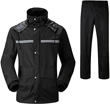 LY4U Uomo Impermeabile Tuta da Pioggia, Abbigliamento da Lavoro Giacca e Pantaloni da Ciclismo con Cappuccio, Tuta Impermeabile con Striscia Riflettente Sicura