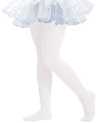 Ultra Soft Elastic Ballet Tights for Girls 3-6 Years, Breathable & Opaque Footed Stockings, Thick Warm Kids Tights - White