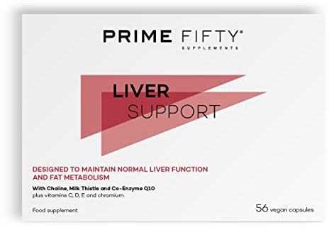 Prime Fifty Liver Support Supplements – 56 Vegan Capsules – Choline & Milk Thistle with Co-Enzyme Q10, Vitamins C, D, E & Chromium – Liver Supplements Developed for Over 50s