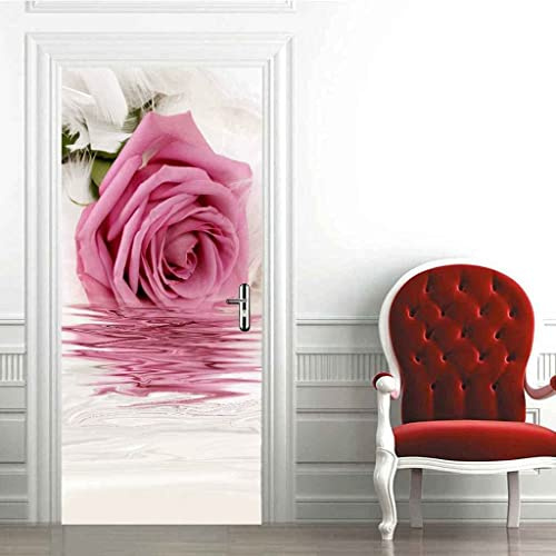 Adesivi Per Porte 3D Per Porte Interne Fiore Rosa Rosa 77 X 200 Cm Decalcomanie Murali Autoadesive Per Porte Autoadesive In Vinile Artistico - Poster Per Porta Foto Per Camera Da Letto Soggiorno Came