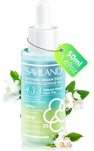 Saviland 50ml Jasmine Cuticle Oil Jojoba Nail Oil with Organic Vitamin E&C, Easy to Absorb Non-Greasy Cuticle Oil for Nails, Nail Oil for Dry Nails Moisturizing Repair