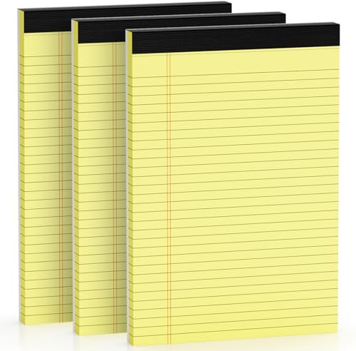 Legal Blöcke, 21,6 x 27,9 cm breit, liniert, 3 Stück, liniert, kanariengelbes Papier, 9,5 kg, gelber Notizblock, 30 Blatt pro Schreibblock, doppelseitig bedruckt, perforiert, ideal für Zuhause, Büro,