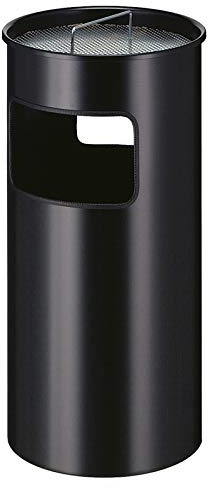 PROREGAL Runder feuerfester Kombiascher inkl. Löschsand & Sieb | 50 Liter, HxØ 69x32cm | Inneneimer aus Metall | Schwarz