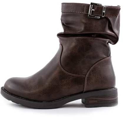 Toocool Stivaletti donna biker bassi motociclista casual fibbia Scarpe stivali G527 [41,Marrone]