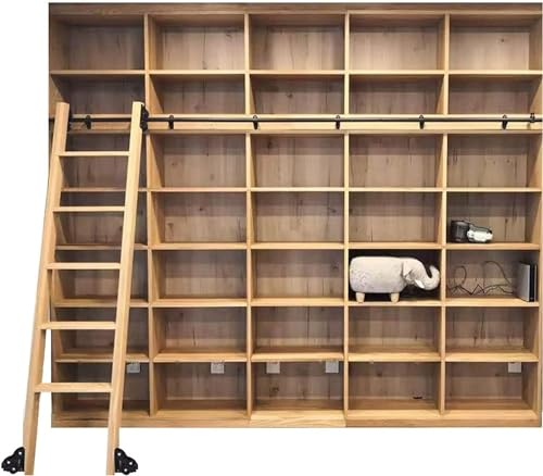 Schiebe-Hardware, rustikales schwarzes rollendes Bibliotheksschienen-Set (ohne Leiter), mit Bodenrollenrädern, Schiebe-Scheunentor-Set 3,3 Fuß bis 20 Fuß, Mobile Leiterschienen aus