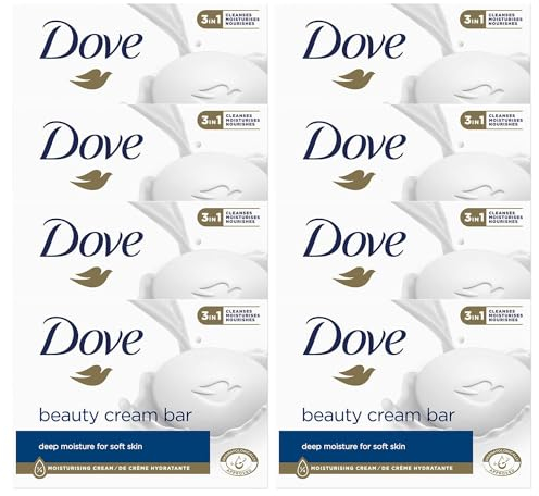 Dove Orginal Beauty Cream Bar 3 in 1, reinigt, spendet Feuchtigkeit und pflegt, sulfatfreie Badeseife für weiche und geschmeidige Haut, für die tägliche Anwendung geeignet, 8 x 90 g