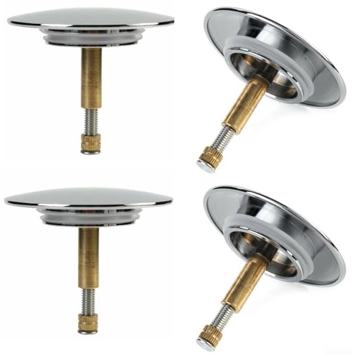 URPIZY 70 mm Badewannenstöpsel Waschbecken-Ablaufstopfen, universeller Waschbeckenstöpsel, Badezimmer, Küche, verstellbar, Vollkupfer-Chrom, Push-Up-Klickstopfen (4 Stück)