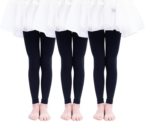 Paralinda 3 Pairs Girl's Microfiber Footless Tights, Girls Dance Tights Footless (Black, 4-6)