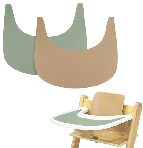 Hochstuhl Tischset, 2 Stück Strapazierfähiges Hochstuhl Tischset Silikon, für Tripp Trapp Hochstuhl Zubehör, Geeignet für Tripp Trapp Hochstuhl Tablett (Grün/Khaki)