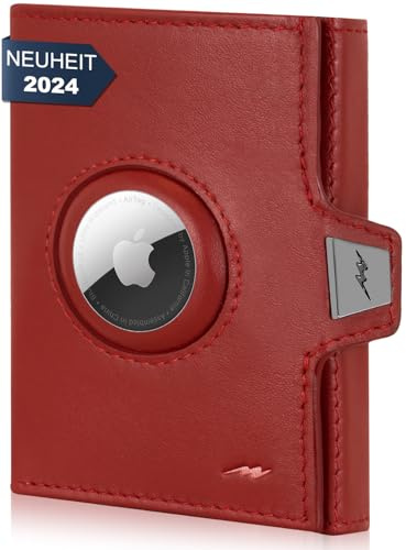 Marc Peter® Jupiter Airtag Plånbok i Äkta Läder Med Myntfack | Liten RFID-Skyddad Plånbok för Män | Kreditkortshållare för Upp Till 11 Kort, Röd, Mini Münzfach