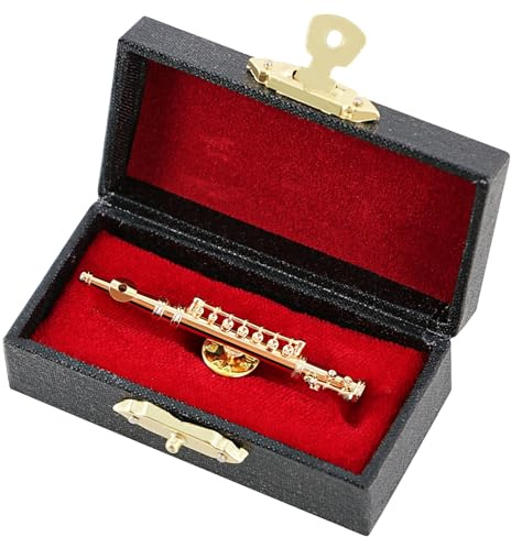 EASTROCK Flöten-Brosche, 5,6 cm, vergoldete Flötennadel, Mini-Flöten-Brosche mit Etui für Musik-Festivals, Musikliebhaber, Heimdekoration, Flötengeschenk