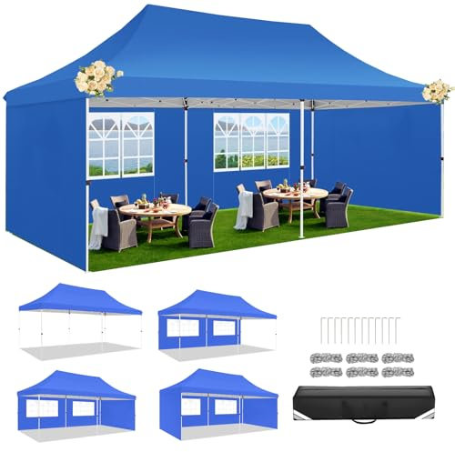 TOOLUCK Pop up Gazebo 3M x 6M Marquee Gazebo Tent with Sides Upgrade Structure UPF50+ Protection &100% Waterproof for Garden Parties Commercial with Easy Carry Bag, Blue