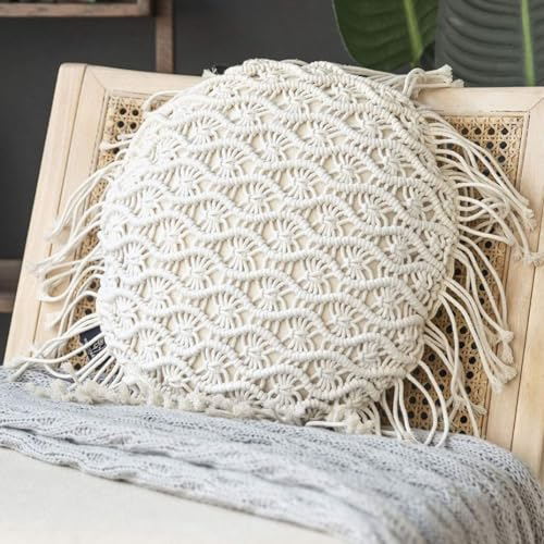 Obelunrp Runde Kissenbezüge, 40 cm/15,7 Zoll Baumwollgewebekissen mit Quasten, makrame handgewebten Kissenbezug für Sofa -Auto -Bettdekorationen (einzige Abdeckung)