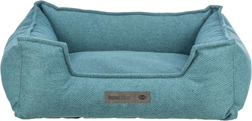 Trixie Hundebett Gano eckig, mit Samtbezug – 60 x 50 cm, Petrol | Kuschelig weicher Schlafplatz, waschbar – für mittelgroße Hunde, integriertes Kissen und rutschfester Boden
