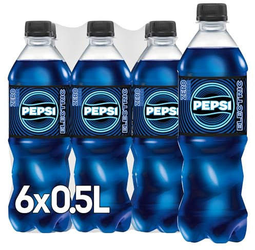 Pepsi Electric Blue Zero Zucker, Das neue Limited Edition von Pepsi, Koffeinhaltige Cola in der Flasche, Zuckerfrei, EINWEG (6 x 0.5 l)