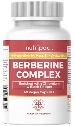 Nutripact Berberine Supplement with Chromium Picolinate and Black Pepper - 60 Vegan Capsules (not Tablets) High Strength 500mg - Made in The UK