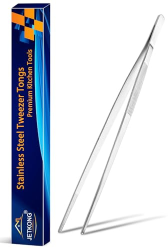 JETKONG 12 Inch Kitchen Tweezers Cooking Tweezer Tongs, Stainless Steel Food Tweezers Multi-function Precision Serrated Tips Kitchen Serving Tong