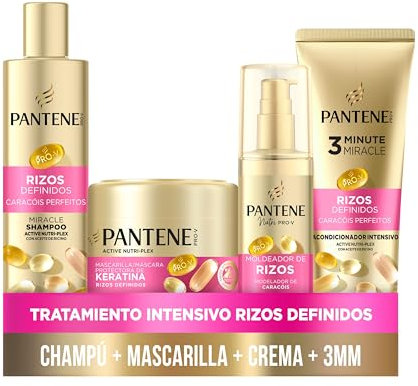 Pantene Rizos Definidos Champú Miracle 250ml, Mascarilla 300ml, Acondicionador 3MM 220ml, Moldeador De Rizos 145ml,