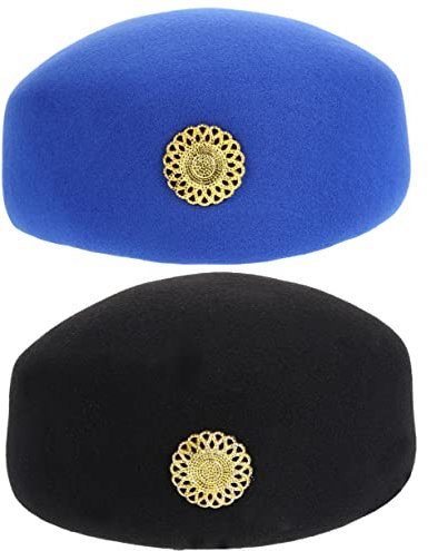 Holibanna 2piezas Sombrero de Azafata Gorro Retro de Azafata Gorro de Uniforme para Cosplay de Banda Accesorios de Auxiliar de Vuelo para Vestuario de Escenario
