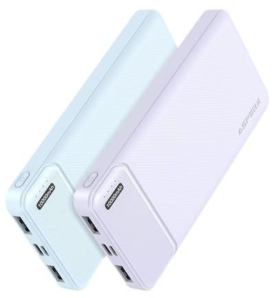 AsperX 2-Pack Power Bank Portable Charger Fast Charging 10000mAh, PowerBank USB C Input and Output, Battery Pack Compatible with iPhone, Samsung, Huawei, iPad, Tablets Purple and Blue