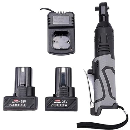 HYQOUKLR 55N. M Electric Wrench Angle Drill Screwdriver 3/8''90 Degree Cordless Ratchet Wrench Scaffold with 1/2 Lithium Ion Battery(2 Battery)