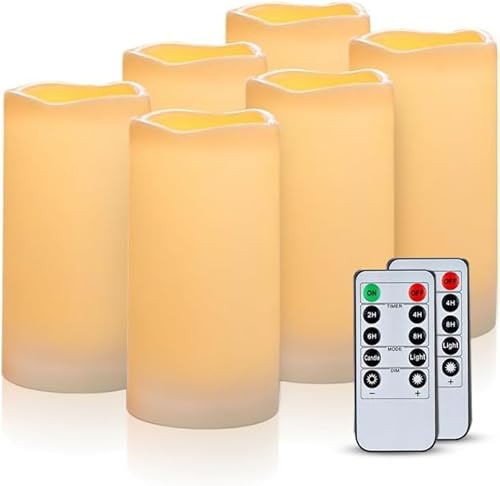 AMAGIC Outdoor Wasserdicht Flammenlose Kerzen mit Fernbedienung, 6er-Set | 2/4/6/8 Std Timer,Kunststoff, IP65, Flackernde,dimmbar, Batterie, Garten, Balkon,Laternen, Hochzeit,Weihnachten,Halloween