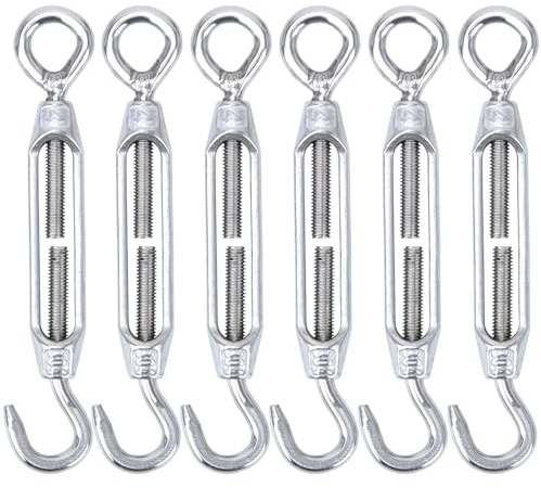 Meijeegu 6 Stück M4 Spannschloss 304 Edelstahl, Draht Spanner Verstellbare Haken Und Öse Drahtspanner, Spannhaken verstellbare Spannschloss (M4 Haken Und Öse)