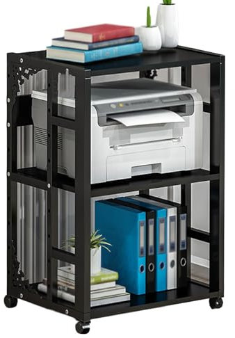 CD-Player-Ständer mit 3 Etagen, AV-Media-Ständer aus Metall, offener Speicher, Audio-Regal für Klassenzimmer, Wohnzimmer, Büro, Aufnahmestudio, Schwarz und dunkles Walnussholz-Finish