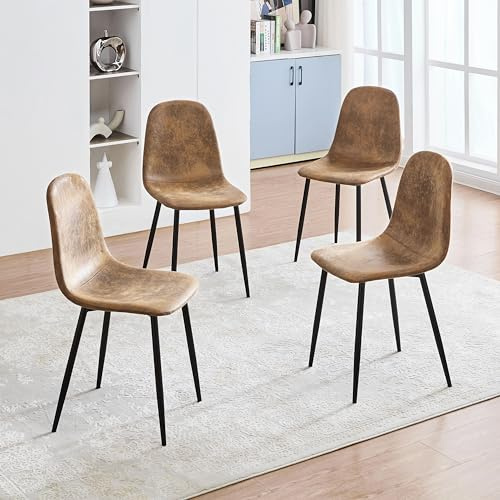 FurnitureR 4 sedie da sala da pranzo marrone, design moderno minimalista, camoscio con gambe in metallo, ideale per soggiorno o ufficio, comfort e stile