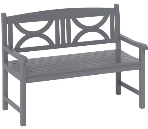 Outsunny 2-Seater Chair Wooden Garden Bench for Porch Grey | Outdoor Patio Loveseat