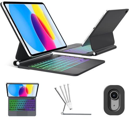 FOGARI Magic Keyboard para iPad 11 Generación A16 2025/10 Generación 10.9 2022, Español Ñ Teclado para iPad 10ª/11ª Generación 11 Pulgadas A16 Bluetooth Teclado con Trackpad, Negro