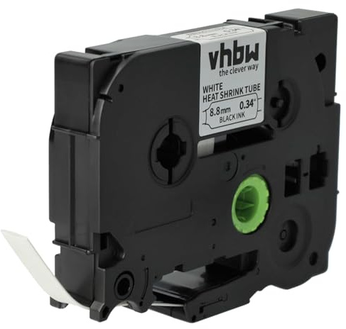 vhbw Schriftband-Kassette Ersatz für Brother AHS-221 | HS-221, HS221 für Etiketten-Drucker Schwarz auf Weiß, Schrumpfschlauch-Kassette, 8,8 mm