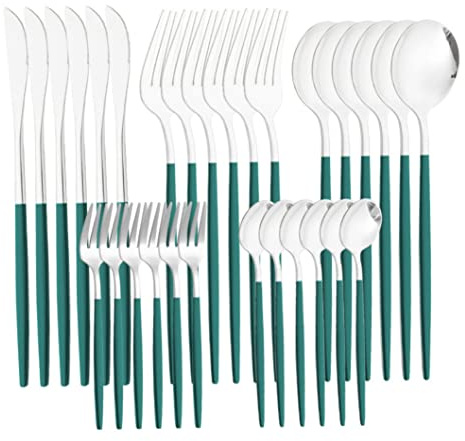 OnIUeZky Ensemble d'argenterie en Acier Inoxydable Couverts de Table de Table Ustensiles pour Cuisine 30pcs Vert foncé..