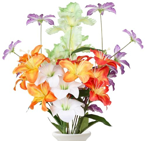 Longzhuo Artificial Flowers Lily Art Flowers, Hydrangea Artificial Plants (1, 5 Packages Lily, 1 Package Lris.1 Package Clematis)
