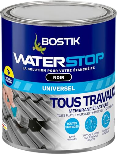 Bostik Waterstop Noir 1 kg – Membrane d’Étanchéité Toiture, Gouttières & Murs – Répare Fuites, Infiltrations & Fissures – Résistant UV & Intempéries