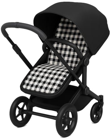 Colchoneta Universal Transpirable para Silla de Paseo – Compatible -Bugabo - Jané, Inglesina, Easywalker, Kinderkraft, UPPAbaby – Funda de Verano para Carrito de Bebé (Arneses no, Vichy negro)
