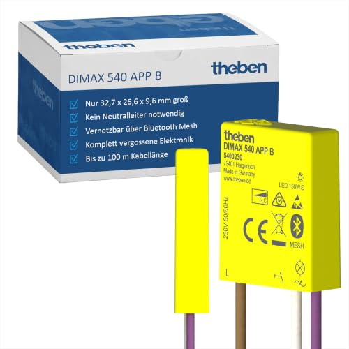 Theben 5400230 DIMAX 540 APP B Mini-UP-Dimmer R/C Bluetooth Mesh | ultrakompakt 32,7 x 26,6 x 9,6 mm, kein Neutralleiter, 150 W LED, Lichtszenen, Astroprogramm, 100 m Leitung, vernetzbar