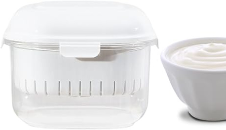 Yoghurt Strainer, Yoghurt Filter, Dry Yogurt Maker, Reusable Fine Mesh Pressure Filtration Container, Kitchen Thick Creamy Whey Separator with Lid for Soybean Milk, Berries, Fruit