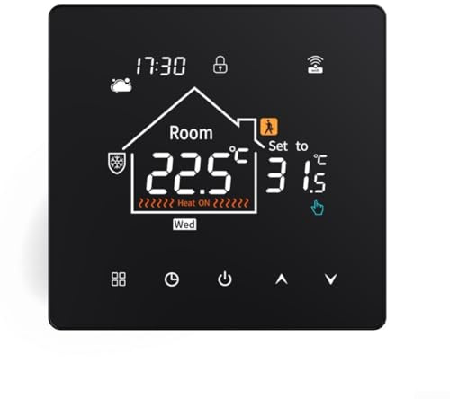 Besshepplo for Smart WiFi Programmable Thermostat for Underfloor Heating Touchscreen Control Compatible with for Tuya for Smart Life Temperature Calibration Junction Box Installation(Electric heating)