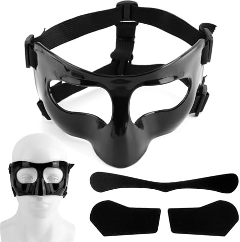 Maske für Gebrochene Nase, Verstellbar, Gesichtsschutz Atmungsaktiv Transparent Gesichtsschutz Sporttraining Gesichtsmaske mit Polsterung für Erwachsene Jugendliche Basketball Fußball Zubehör