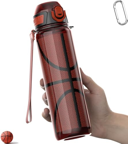 MYFOREST Basketball Trinkflasche, leicht, Schnellverschlussdeckel, 1 Liter | Einzigartiges Geschenk für Fans, auslaufsicher, stoß- und kratzfest für Sport, Reisen, Fitnessstudio, Büro, Rucksack