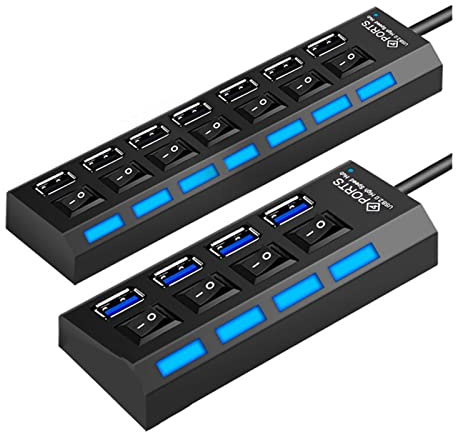 DMETE Hub USB 2.0 Multi Splitter HAB USA Adattatore di Alimentazione 4/8 Porte Multiple Expander USB3 con Interruttore for PC Caricabatterie Sicuro(Noir)