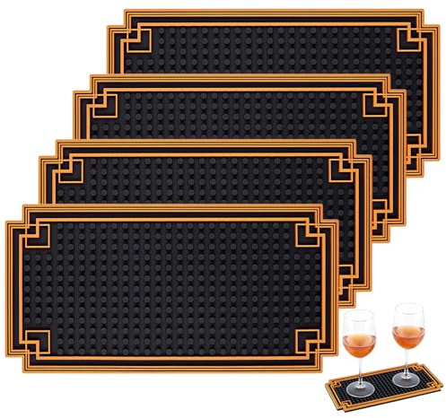 INTERWARM 4 de Barre de 30.2x15.2cm Tapis de Bar Antidérapants avec Bordure Dorée Tapis de Service à Cocktails de Table pour Égoutter la Vaisselle de Comptoir pour la Maison