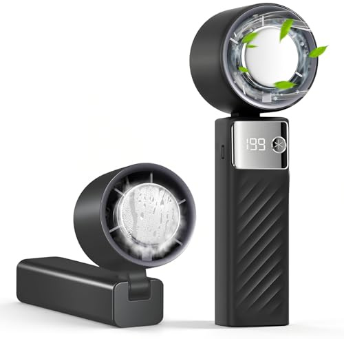 Ventilador de Mano, Mini Ventilador Portatil Recargable 5000mAh con Pantalla LED (199 Velocidades), Ventiladores Pequeños de Mano/Escritorio/Cuello para Viajes, Exterior, Camping, Oficina, Negro