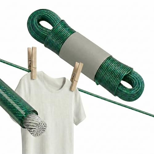 Wäscheleine mit Stahlkern 30m von Tergato - 4mm Durchmesser - Tragkraft bis 15kg - Reißfest & Wetterfest - Inklusive Wäscheleinenspanner - Garten & Balkon - Wäscheleine - Robustes Stahlseil für Wäsche