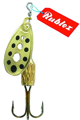 Rublex - Pack de 5 Cucharillas de Pesca C-Turbo-2 OPN | Cebo Artificial de Pesca con Sistema de Clip y Acción de Giro Mejorado, Oro Puntos Negros, 3'5gr