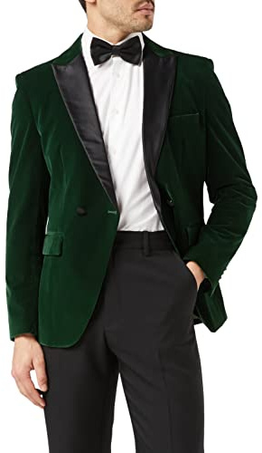 Mens Double Breasted Velvet Dinner Jacket 2 Button Tailored Fit Suit Tuxedo Blazer [BLZ-WILLS-GREEN-44]