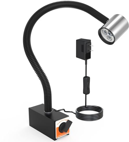 12T Magnetic Work Light, IP65 Water Proof Led Machine Light, 23in Flexible Gooseneck lamp with Strong Magnetic Base for Lathe Milling Drill Press Industrial Lighting 120V