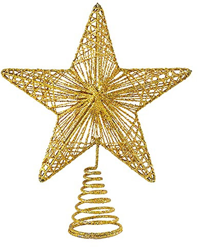 Estrella Árbol de Navidad Decoración de Adorno de Estrella de Brillo Navideño Estrella de Copas de Árboles de Alambre Metal Estrella de Oro de Adorno de Árbol de Navidad para en Casa Fiesta Festiva